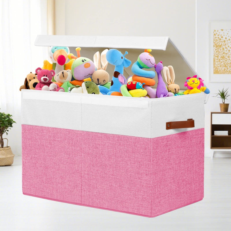 Gowee Large Toy Box with Lid, Sturdy Toy Storage Chest Bin Boxes Organizer Basket with Dividers for Toddlers, Kids, Boys, Girls, Nursery, Closet, Bedroom, Playroom 25"x13" x16" (Pink and White) - Image 4