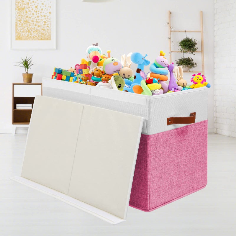 Gowee Large Toy Box with Lid, Sturdy Toy Storage Chest Bin Boxes Organizer Basket with Dividers for Toddlers, Kids, Boys, Girls, Nursery, Closet, Bedroom, Playroom 25"x13" x16" (Pink and White) - Image 2