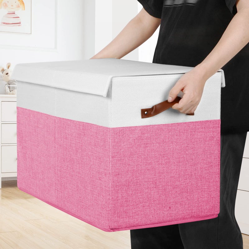 Gowee Large Toy Box with Lid, Sturdy Toy Storage Chest Bin Boxes Organizer Basket with Dividers for Toddlers, Kids, Boys, Girls, Nursery, Closet, Bedroom, Playroom 25"x13" x16" (Pink and White) - Image 5