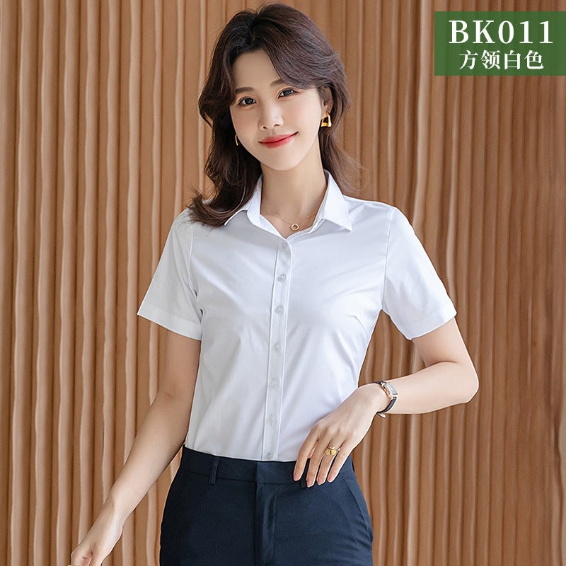 Bamboo fiber new business clothes OL white shirt womens long short sleeve large size overalls comfortable ladies shirt wholesale bk011 (short sleeve) white collar