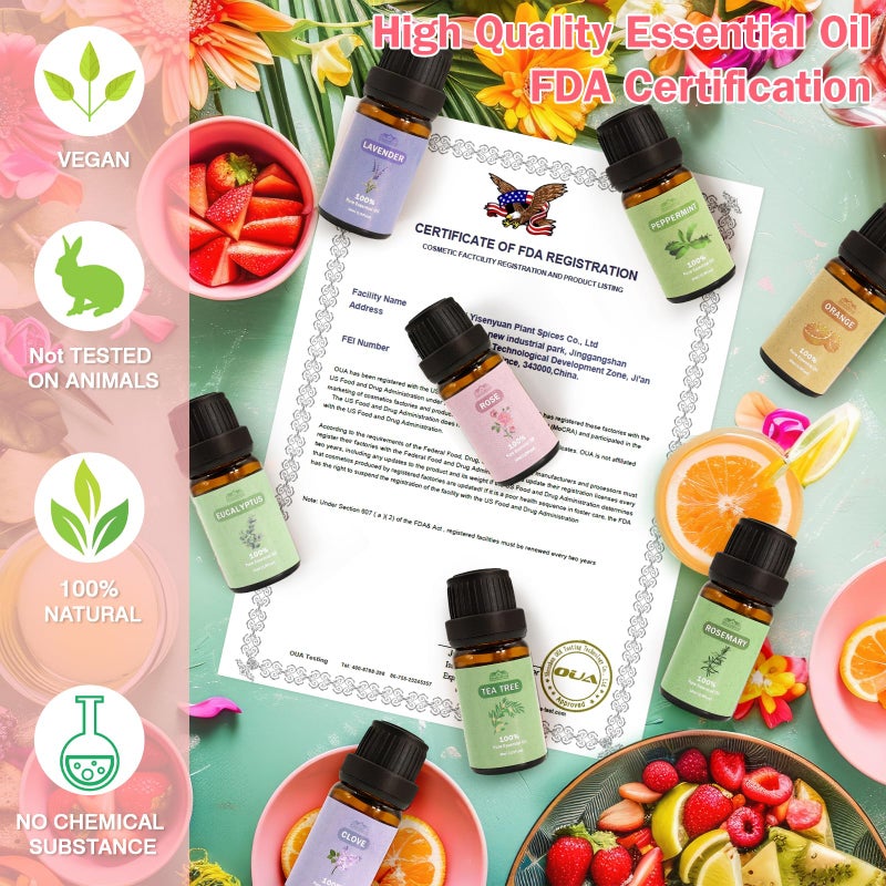 BlissfulBlend 8 Pcs 100% Pure Floral Essential Oils Set for Diffuser, Home Care, Candle, Soap, Clean, Perfume, Laundry - Peppermint, Lavender, Rose, Clove - Organic Aromatherapy for Women and Mom Gift 10ml Each - Image 3