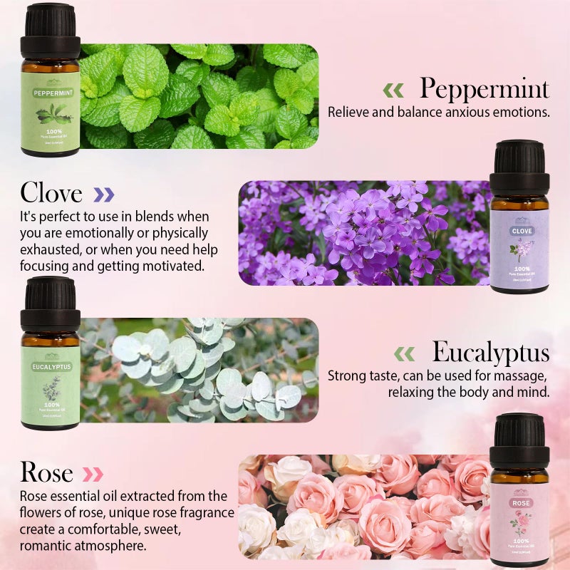 BlissfulBlend 8 Pcs 100% Pure Floral Essential Oils Set for Diffuser, Home Care, Candle, Soap, Clean, Perfume, Laundry - Peppermint, Lavender, Rose, Clove - Organic Aromatherapy for Women and Mom Gift 10ml Each - Image 5