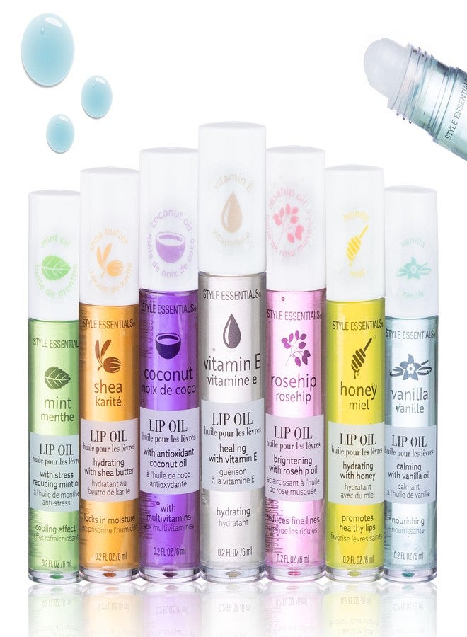 EXPRESSIONS 7pc Lip Oil Collection with Essential Oils - Hydrating Roll On Lip Oils Infused w/Natural Healing Essential Oils - Rollerball Lip Oils, Vitamin Enriched Lip Glow Oil Set - Image 1