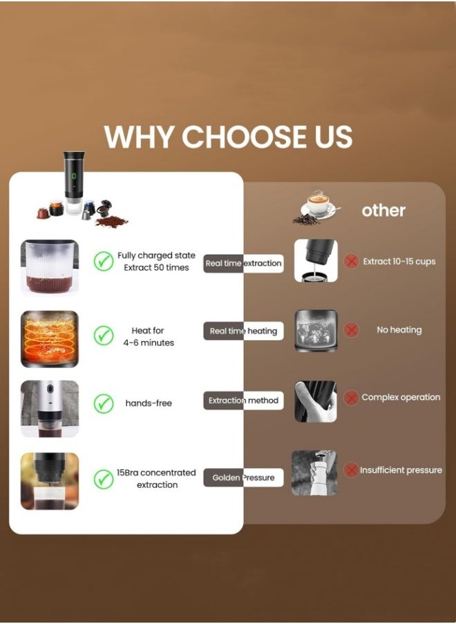 Generic - Portable Espresso Machine Electric Coffee Machine Coffee Machine Wireless Wires Film Film Machine Espresso Machine 60 ml for ground coffee capsules - Image 1