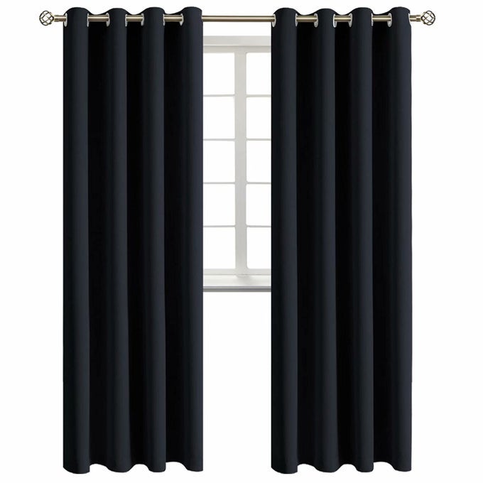 BLACKOUT CURTAINS FOR LIVING ROOM GROMMET THERMAL INSULATED ROOM DARKENING CURTAINS FOR BEDROOM 2 PANELS OF 52 X 95 INCH BLACK