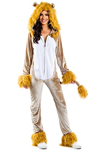 Tipsy Elves Womens Halloween Costume - Cute Animal Costumes for Women Adult Hooded Front Zipper Onesie Jumpsuits King of Cats Brown Lion Costume Size Medium - Image 1