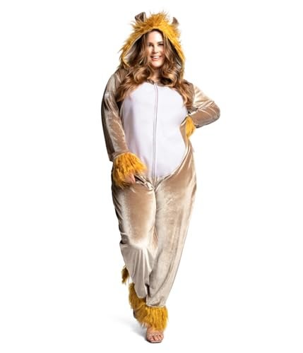 Tipsy Elves Womens Halloween Costume - Cute Animal Costumes for Women Adult Hooded Front Zipper Onesie Jumpsuits King of Cats Brown Lion Costume Size Medium - Image 4