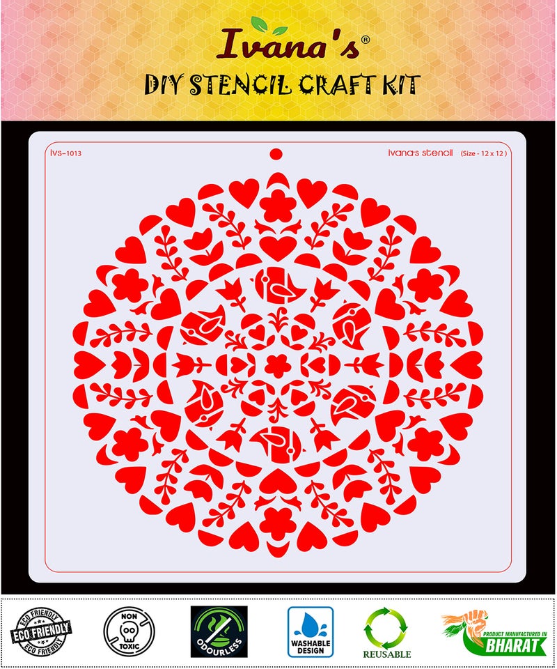 Ivana's Floral Design Stencil for Art & Craft, Reusable DIY Decorative Stencil for Painting on Canvas, Fabric, Cloth, Paper, Glass, Furniture and Wall, Size - 12 x 12 inch, IVS-1013 - Image 2