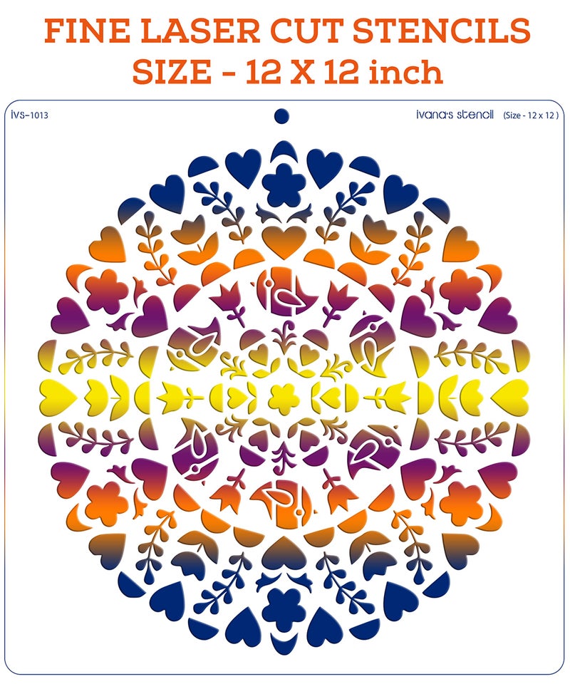 Ivana's Floral Design Stencil for Art & Craft, Reusable DIY Decorative Stencil for Painting on Canvas, Fabric, Cloth, Paper, Glass, Furniture and Wall, Size - 12 x 12 inch, IVS-1013 - Image 3