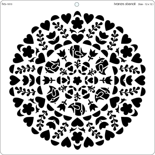 Ivana's Floral Design Stencil for Art & Craft, Reusable DIY Decorative Stencil for Painting on Canvas, Fabric, Cloth, Paper, Glass, Furniture and Wall, Size - 12 x 12 inch, IVS-1013 - Image 1