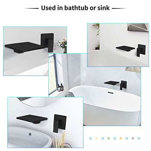 KAPHOME Wall Mount Bathtub Faucet,Brass Bathroom Waterfall Tub Faucet Single Handle Roman Tub Filler with Rough-in Valve,Matte Black,2Y3MK - Image 5