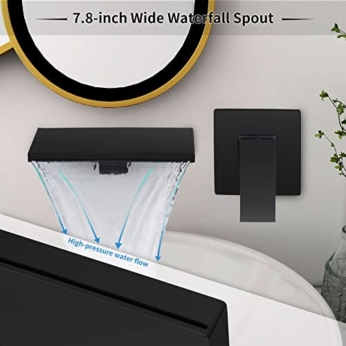 KAPHOME Wall Mount Bathtub Faucet,Brass Bathroom Waterfall Tub Faucet Single Handle Roman Tub Filler with Rough-in Valve,Matte Black,2Y3MK - Image 2