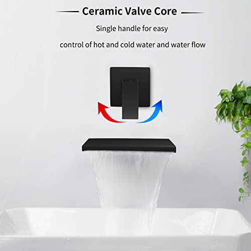 KAPHOME Wall Mount Bathtub Faucet,Brass Bathroom Waterfall Tub Faucet Single Handle Roman Tub Filler with Rough-in Valve,Matte Black,2Y3MK - Image 3
