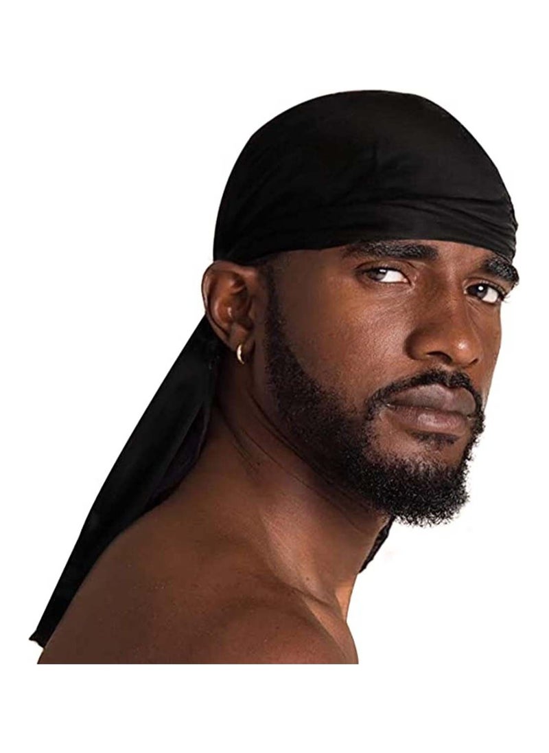 سيوسي - قبعة من Silky Durag للرجال من الحرير الناعم Durags 360 Waves قبعة للجنسين قبعة عمامة ذات ذيول طويلة وأشرطة عريضة 4 قطع - Image 1