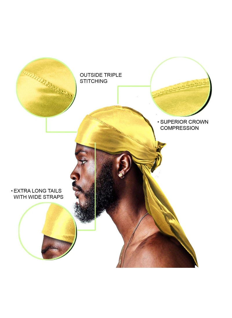 سيوسي - قبعة من Silky Durag للرجال من الحرير الناعم Durags 360 Waves قبعة للجنسين قبعة عمامة ذات ذيول طويلة وأشرطة عريضة 4 قطع - Image 1