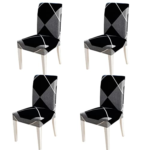 Styleys Polyester Geometric Washable Elastic Dining Chair Cover Slipcovers (Set of 4, Blue/Black Mission Impossible, SLMC172) - Image 1