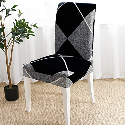 Styleys Polyester Geometric Washable Elastic Dining Chair Cover Slipcovers (Set of 4, Blue/Black Mission Impossible, SLMC172) - Image 2