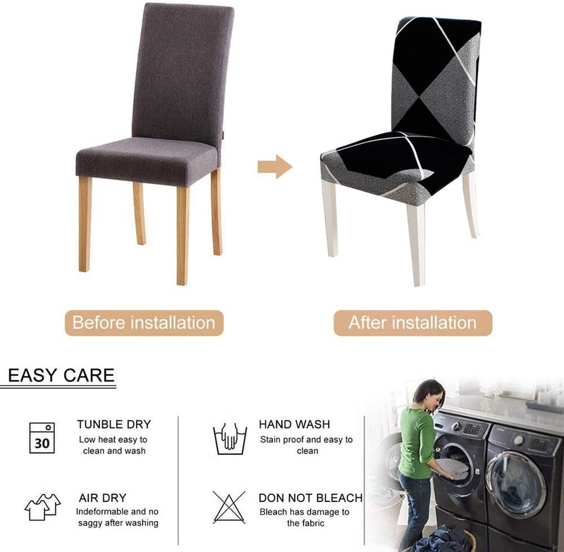 Styleys Polyester Geometric Washable Elastic Dining Chair Cover Slipcovers (Set of 4, Blue/Black Mission Impossible, SLMC172) - Image 3