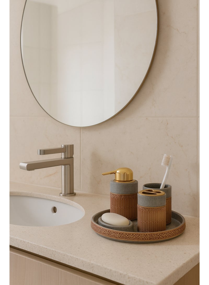Ceramic bathroom accessories set with golden lines and attractive colors, for safe and clean use. - Image 5