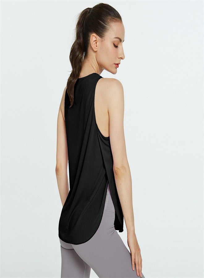 كوينج Women's Solid Color Loose Yoga Vest Black - Image 2