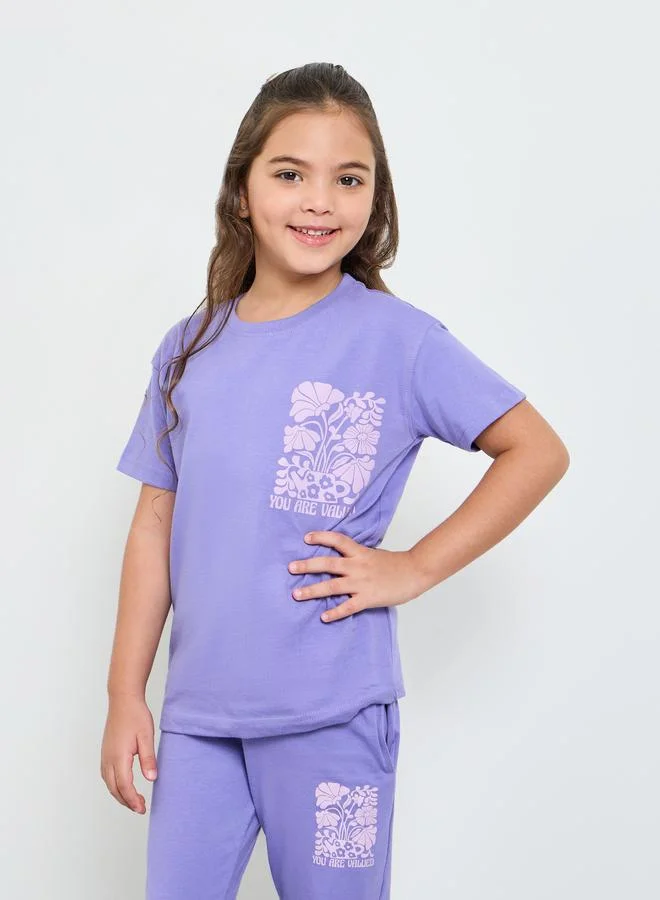 ستايلي Girls Cotton Round Neck T-Shirt And Joggers Set