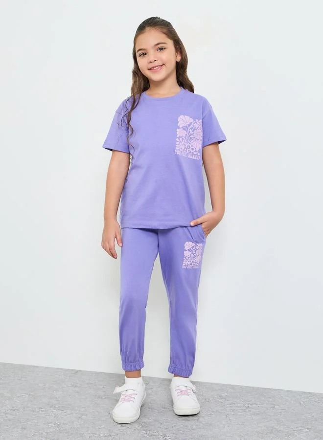 ستايلي Girls Cotton Round Neck T-Shirt And Joggers Set