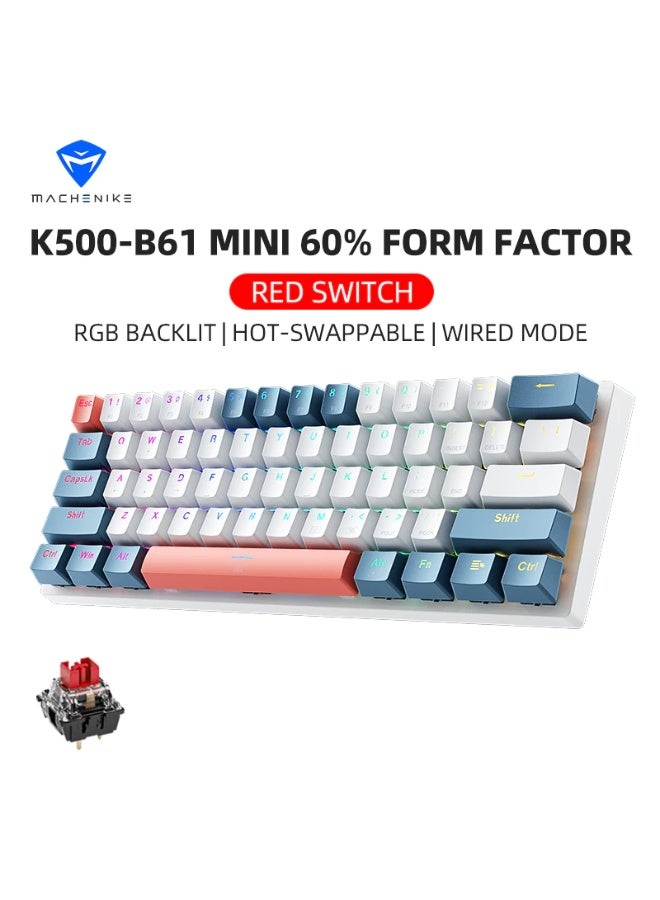 Machenike K500 B61 Wired Mechanical Keyboard 61 Keys Hot-Swappable Transparent PC Keycaps RGB Backlit (Red Switch) - Image 1