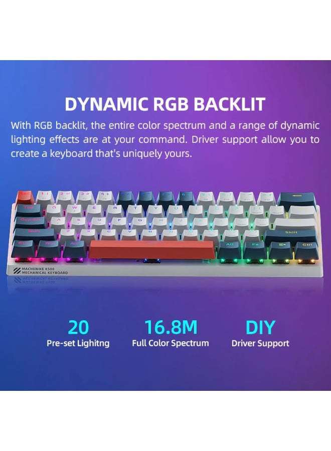 Machenike K500 B61 Wired Mechanical Keyboard 61 Keys Hot-Swappable Transparent PC Keycaps RGB Backlit (Red Switch) - Image 5