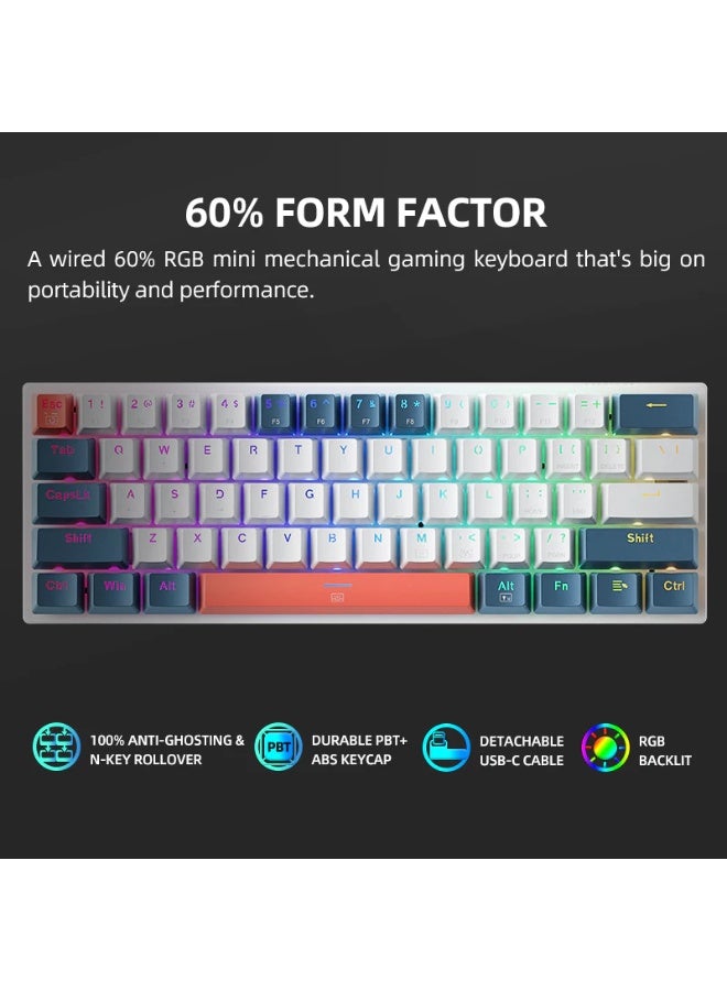 Machenike K500 B61 Wired Mechanical Keyboard 61 Keys Hot-Swappable Transparent PC Keycaps RGB Backlit (Red Switch) - Image 3