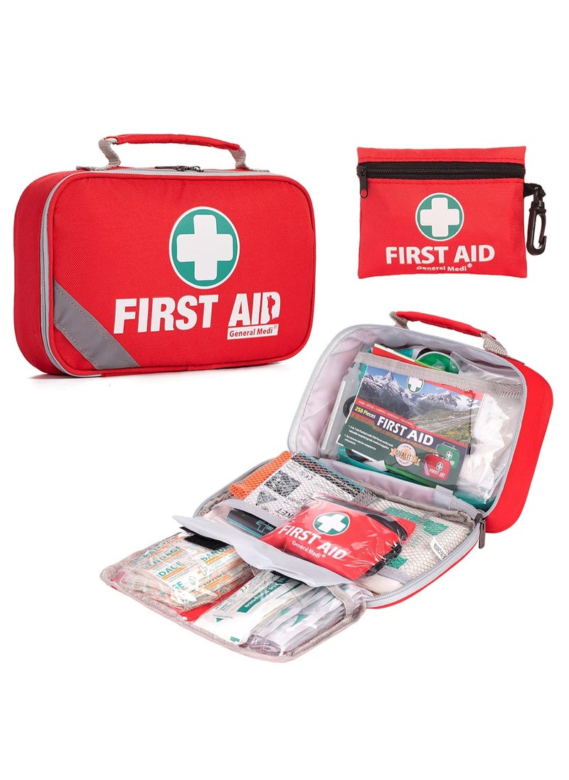 General Medi - 2-in-1 First Aid Kit (215 Piece Set) + 43 Piece Mini First Aid Kit -Includes Eyewash, Ice(Cold) Pack, Moleskin Pad and Emergency Blanket for Travel, Home, Office, Car, Workplace - Image 1