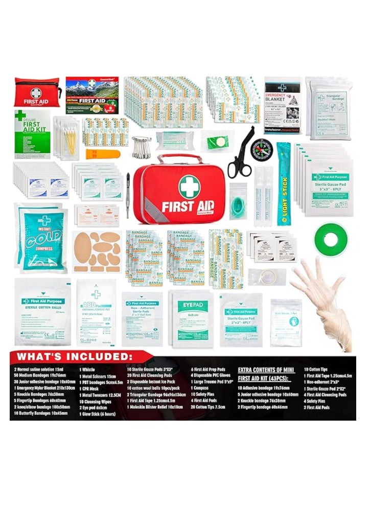 General Medi - 2-in-1 First Aid Kit (215 Piece Set) + 43 Piece Mini First Aid Kit -Includes Eyewash, Ice(Cold) Pack, Moleskin Pad and Emergency Blanket for Travel, Home, Office, Car, Workplace - Image 1