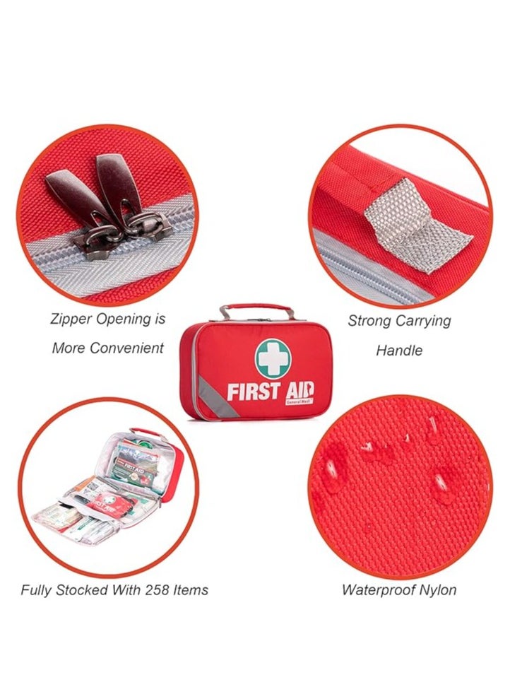 General Medi - 2-in-1 First Aid Kit (215 Piece Set) + 43 Piece Mini First Aid Kit -Includes Eyewash, Ice(Cold) Pack, Moleskin Pad and Emergency Blanket for Travel, Home, Office, Car, Workplace - Image 1