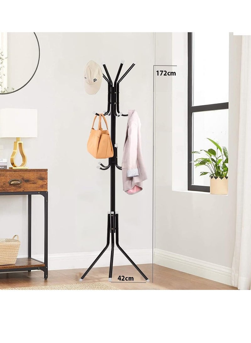 Generic Standing Metal Coat Rack Hat Hanger with 12 Hooks for Jacket Purse Scarf Umbrella Tree Stand Black - Image 4