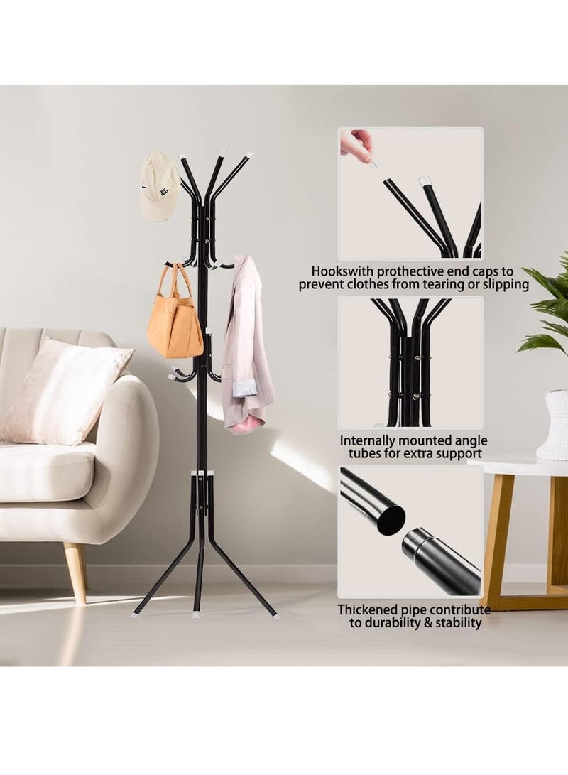 Generic Standing Metal Coat Rack Hat Hanger with 12 Hooks for Jacket Purse Scarf Umbrella Tree Stand Black - Image 5