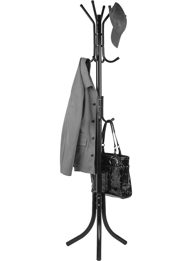 Generic Standing Metal Coat Rack Hat Hanger with 12 Hooks for Jacket Purse Scarf Umbrella Tree Stand Black - Image 1