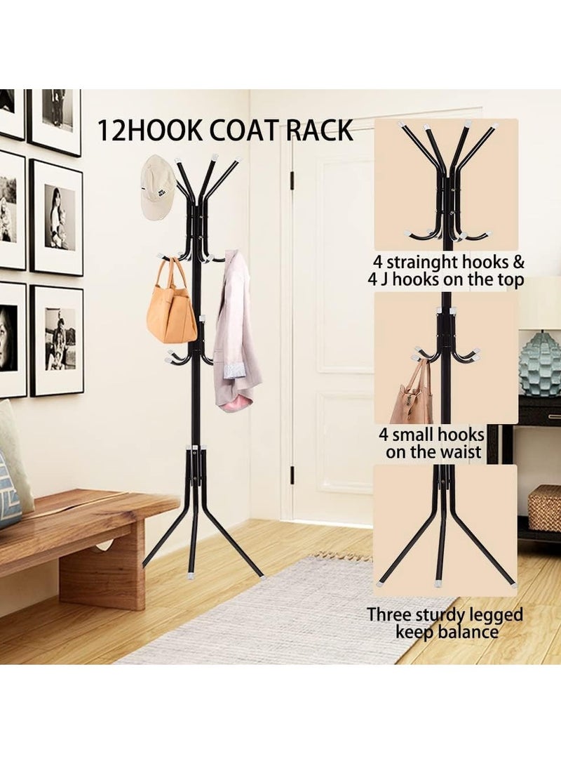 Generic Standing Metal Coat Rack Hat Hanger with 12 Hooks for Jacket Purse Scarf Umbrella Tree Stand Black - Image 3
