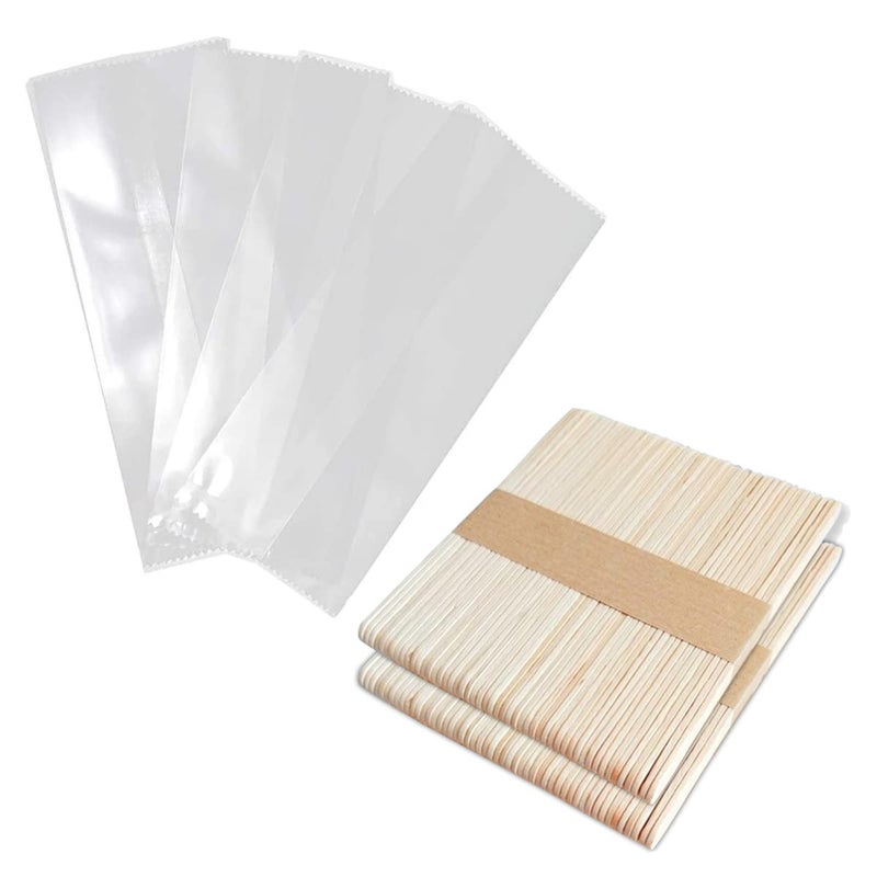 Popsicle Bags and Sticks Thick Ice Cream Wrappers Ice Pop Plastic Bags with Wooden Popsicle Sticks for Cakesicle Treat Candy200Pieces