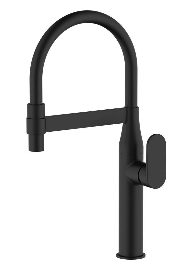 HESANIT Deck Mounted Kitchen Faucet Mixer With Flexible Pull Out Spout Matt Black - 6931-1BBS - Image 1