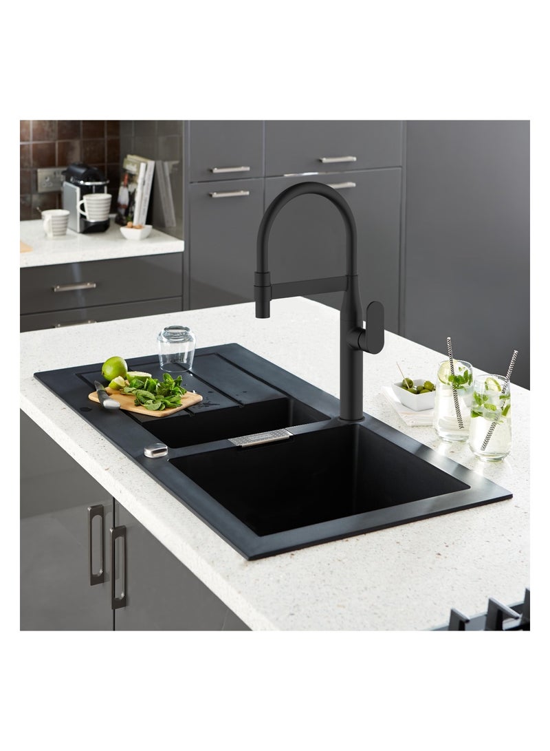 HESANIT Deck Mounted Kitchen Faucet Mixer With Flexible Pull Out Spout Matt Black - 6931-1BBS - Image 2