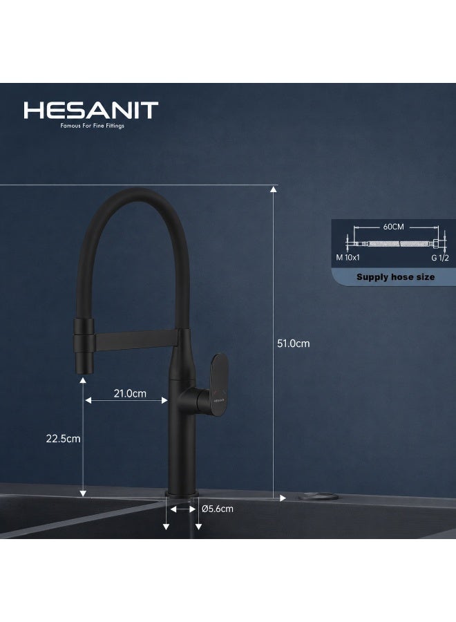 HESANIT 6931-1 Pull Out Basin Mixer, Single Lever Bathroom Sink Faucet with Pull-Out Sprayer, Water Saving Technology, Ceramic Cartridge & Anti-Lime Finish - Image 3