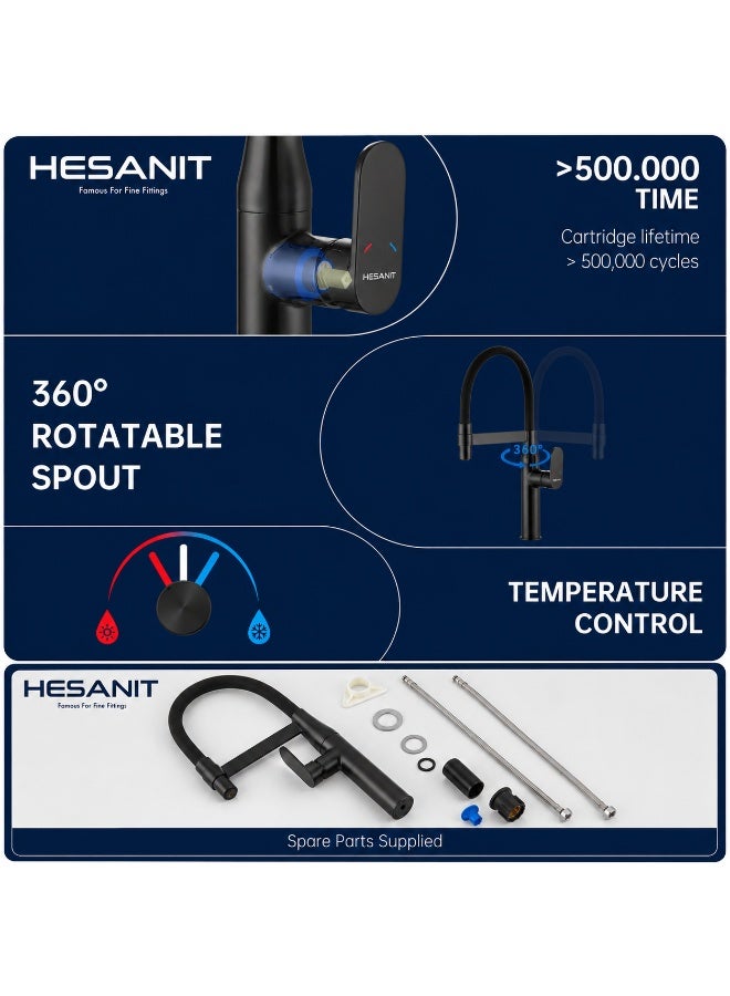 HESANIT 6931-1 Pull Out Basin Mixer, Single Lever Bathroom Sink Faucet with Pull-Out Sprayer, Water Saving Technology, Ceramic Cartridge & Anti-Lime Finish - Image 5