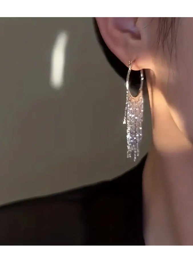1 زوج من أقراط طوق سلسلة مطلي بالذهب الأنيقة-أنيقة وأسلوب بسيط، نحاس مع أعمدة الفولاذ المقاوم للصدأ، مثالية للملابس غير الرسمية، أقراط جديدة - Image 3