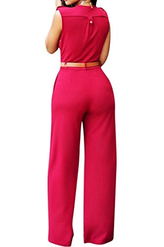 Pink Queen Women's Casual V Neck Long Pants Club Jumpsuits Rompers M Red - Image 2