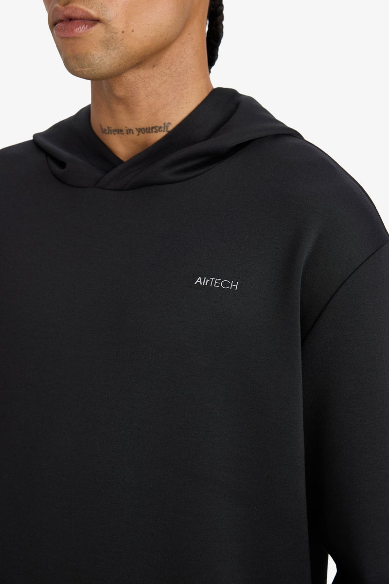 DeFacto Black Man DeFactoFit Standard Fit Hooded Printed Sweatshirt Casual - Image 5