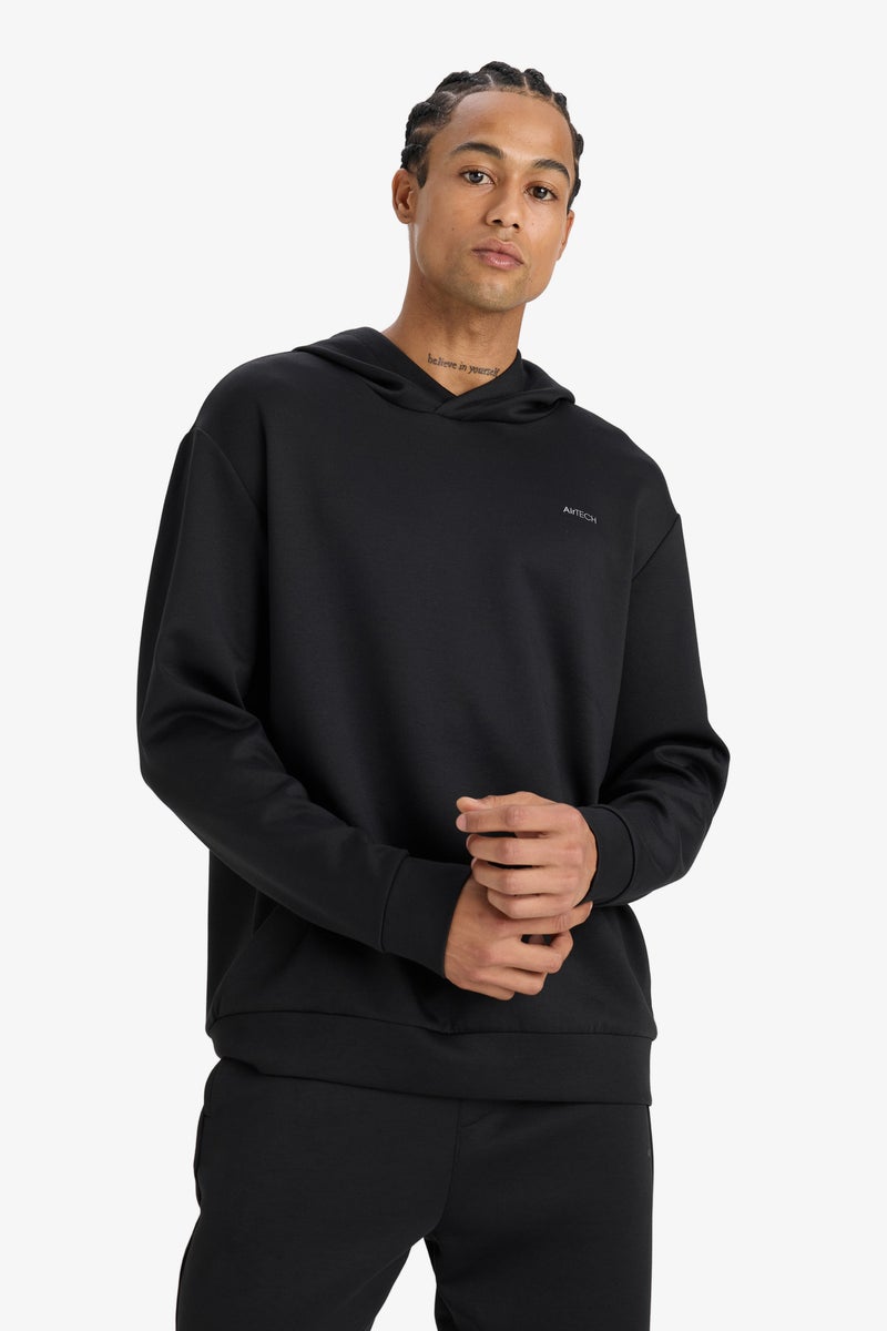 DeFacto Black Man DeFactoFit Standard Fit Hooded Printed Sweatshirt Casual - Image 4