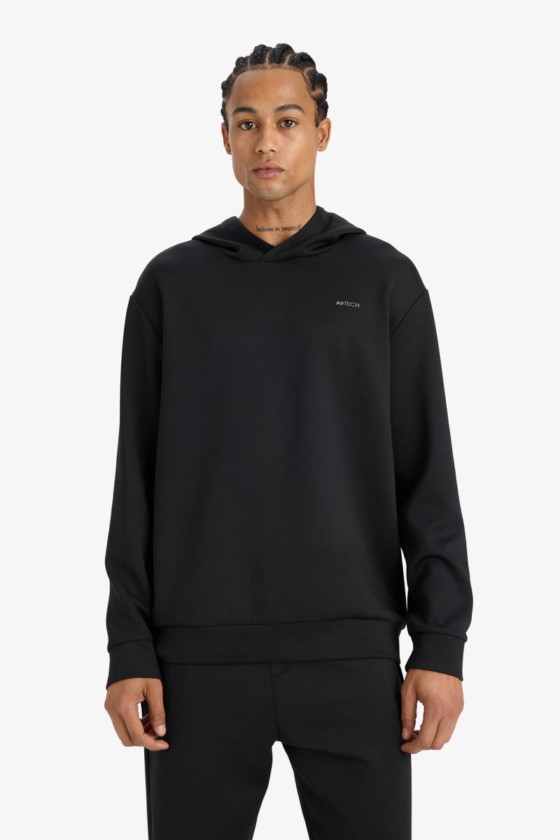 DeFacto Black Man DeFactoFit Standard Fit Hooded Printed Sweatshirt Casual - Image 3