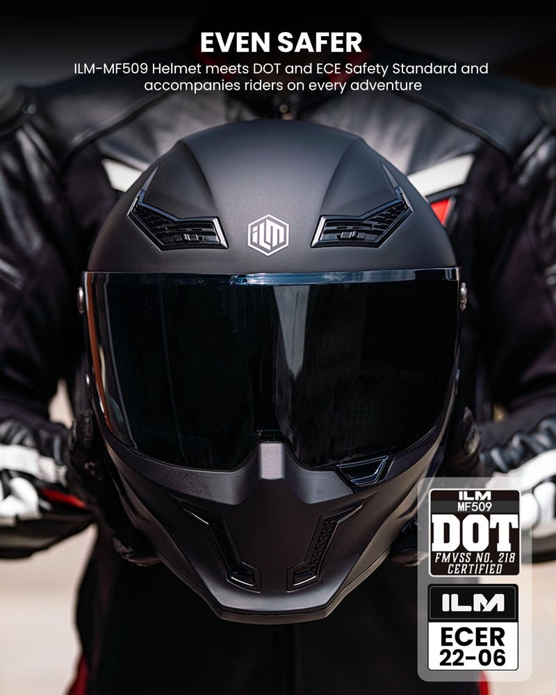 ILM Motorcycle Helmets for Adult Men Women Full Face DOT ECE Powersports Dual Visor Street Racing Helmet with Pinlock Cascos para Motos Model MF509 (Matte Black, XL) - Image 2