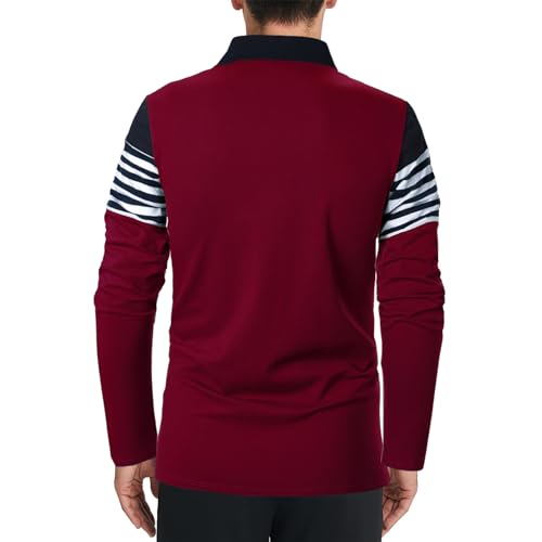 LUJENGEFA Mens Polo Shirts Long Sleeve Striped Casual Slim Fit Golf Polo Contrast Color Summer Cotton T-Shirts Long Sleeve Navy Blue+ Wine Red L - Image 4