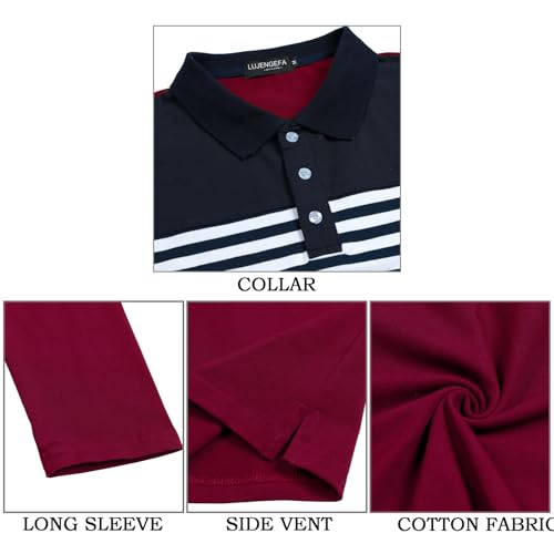 LUJENGEFA Mens Polo Shirts Long Sleeve Striped Casual Slim Fit Golf Polo Contrast Color Summer Cotton T-Shirts Long Sleeve Navy Blue+ Wine Red L - Image 5