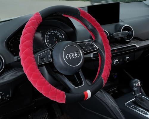 HAOKAY Luxury Fluffy Steering Wheel Cover for Women,Soft Warm Short Plush Steering Wheel Cover Red Fuzzy with Universal 14.5-15 Inch - Image 3